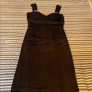 Betsy & Adam Black Mini Dress with Rhinestone Embellished Straps